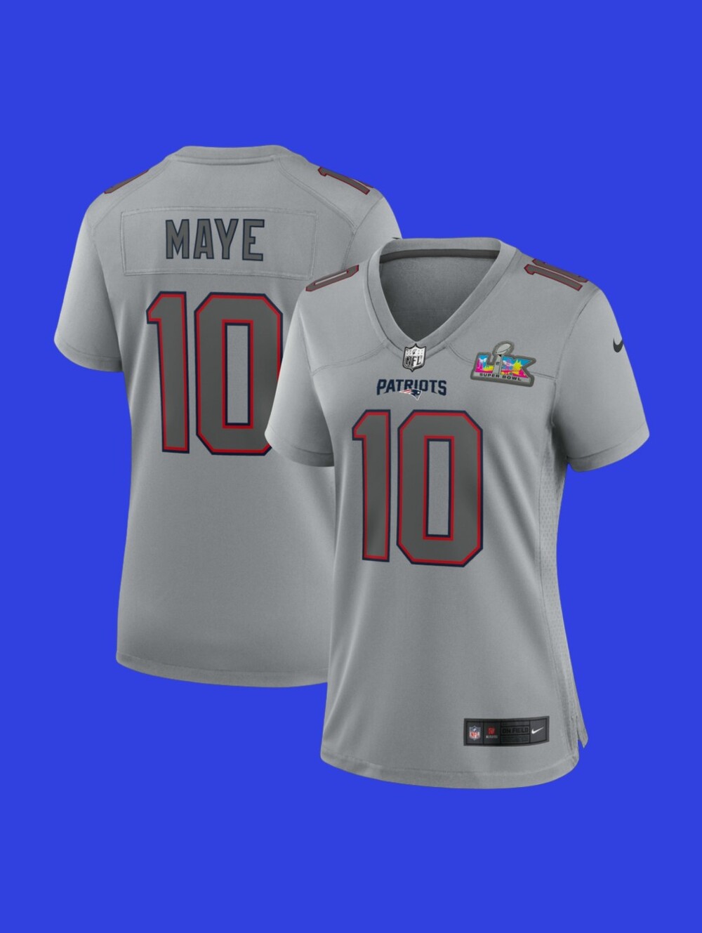 Nike Womens Drake Maye Patriots Jersey Superbowl LX  NEW Size XL Atmosphere Grey